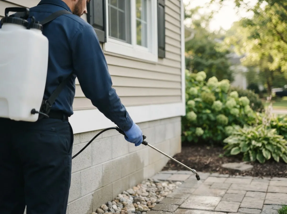 Pest control technician inspecting a home in Piney River, VA